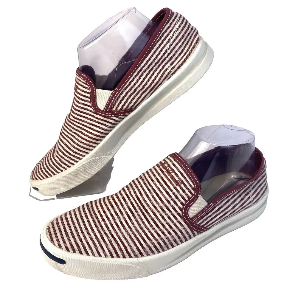 Converse Jack Purcell Sneaker Size M-7 W-8.5 Red/White Stripe Canvas Slip-On